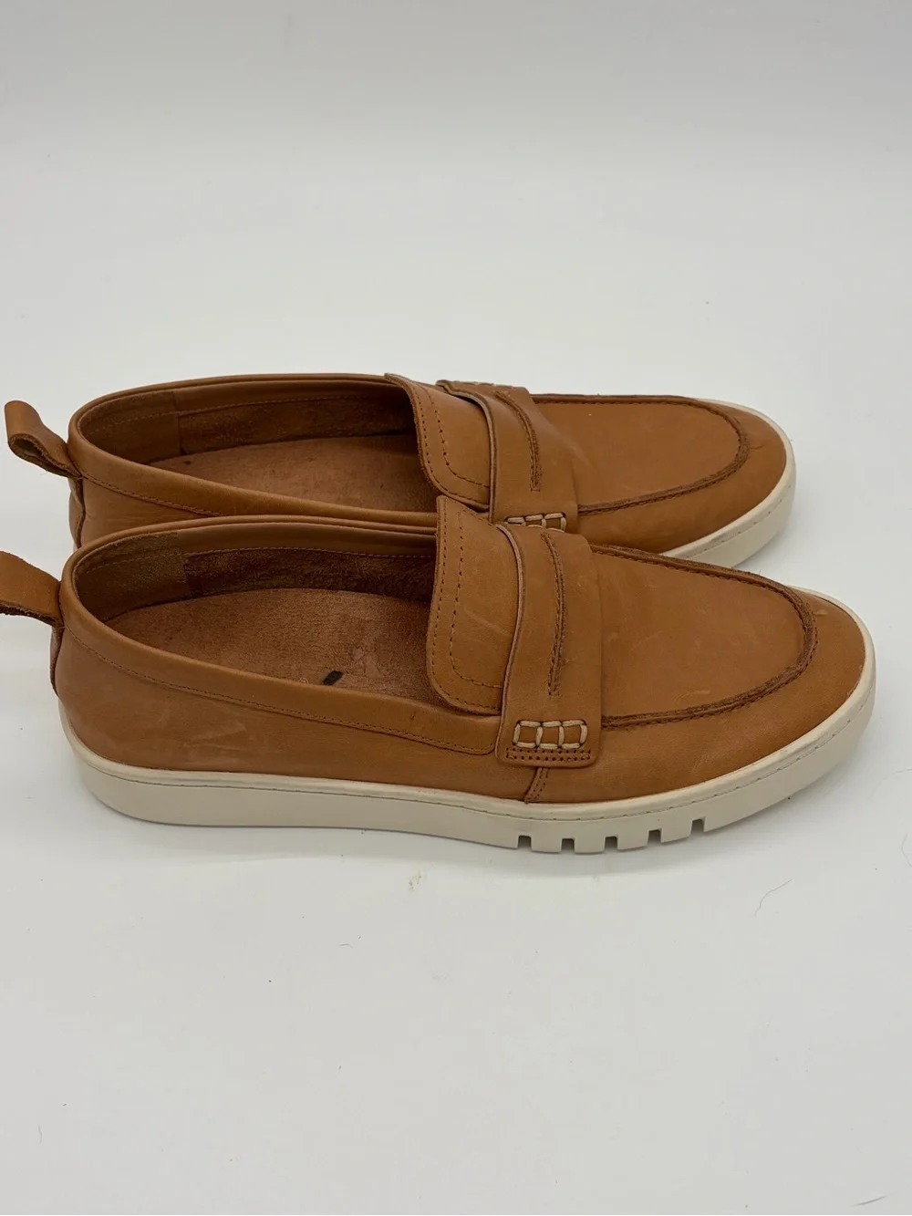 Vionic Tan Leather Penny Loafers with White Sole